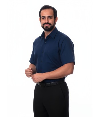 Camisa social azul marinho masculina de tricoline manga curta Camisa social azul marinho masculina de tricoline manga curta