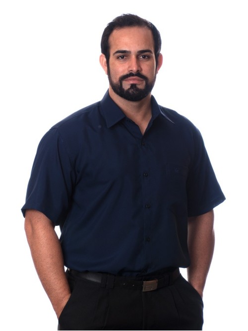 Camisa social azul marinho masculina de tricoline manga curta Camisa social azul marinho masculina de tricoline manga curta