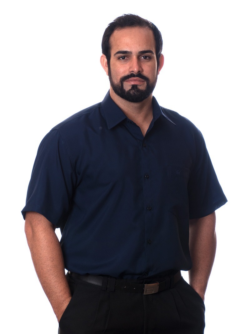 Camisa manga curta azul marinho Clearance