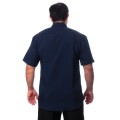 Camisa social azul marinho masculina de tricoline manga curta