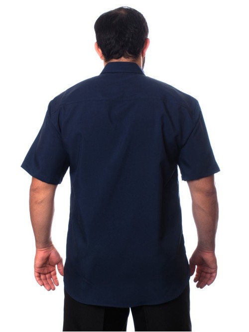 Camisa social azul marinho masculina de tricoline manga curta