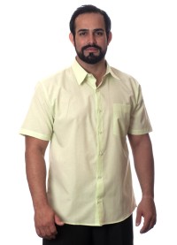 Camisa social verde claro masculina de tricoline manga curta