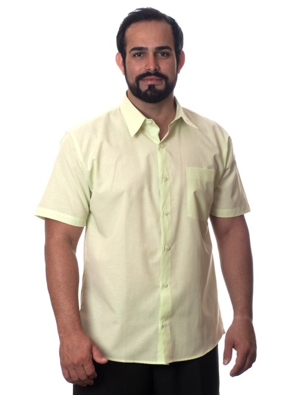 Camisa social verde claro masculina de tricoline manga curta