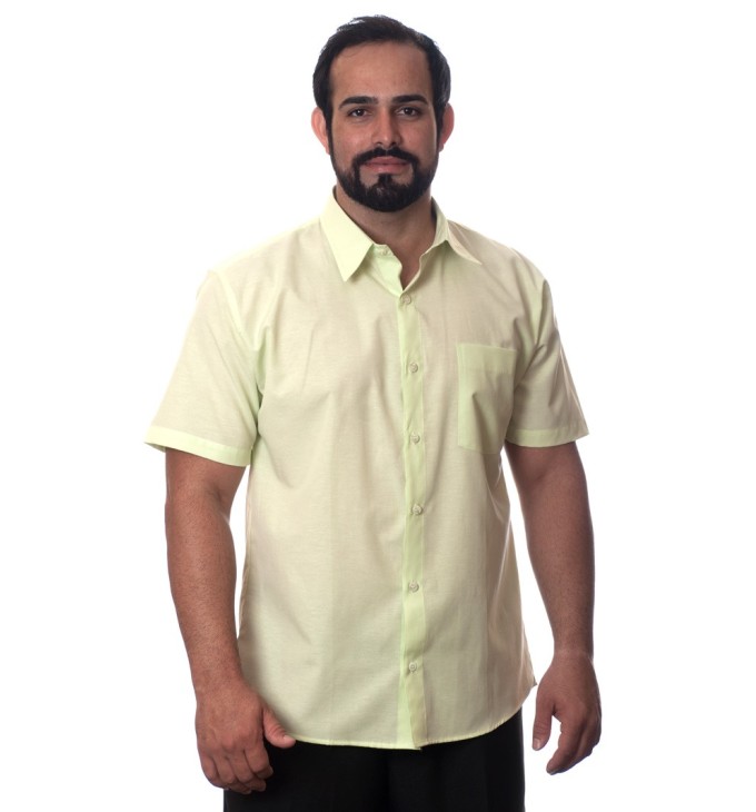 Camisa social verde claro masculina de tricoline manga curta Camisa social verde claro masculina de tricoline manga curta