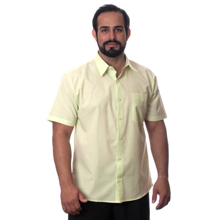 Camisa social verde claro masculina de tricoline manga curta