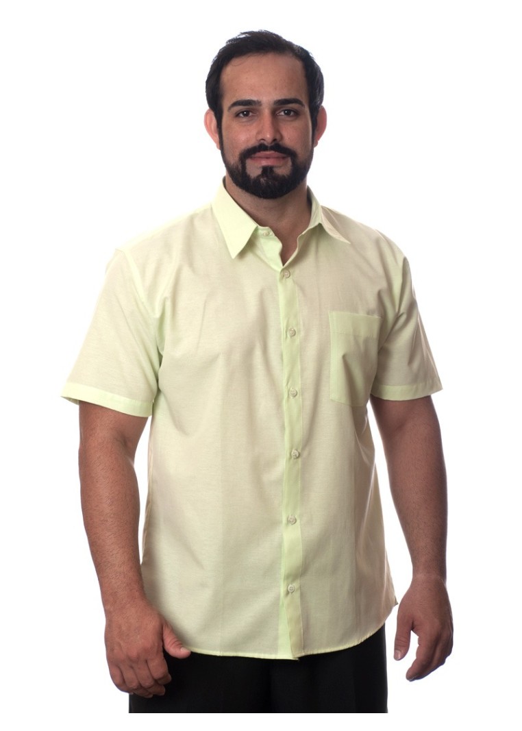 Camisa social verde claro masculina de tricoline manga curta