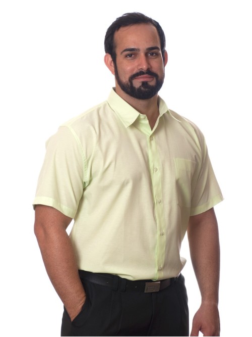 Camisa social verde claro masculina de tricoline manga curta Camisa social verde claro masculina de tricoline manga curta