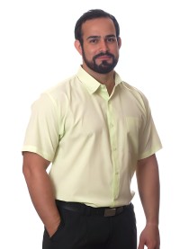 Camisa social verde claro masculina de tricoline manga curta