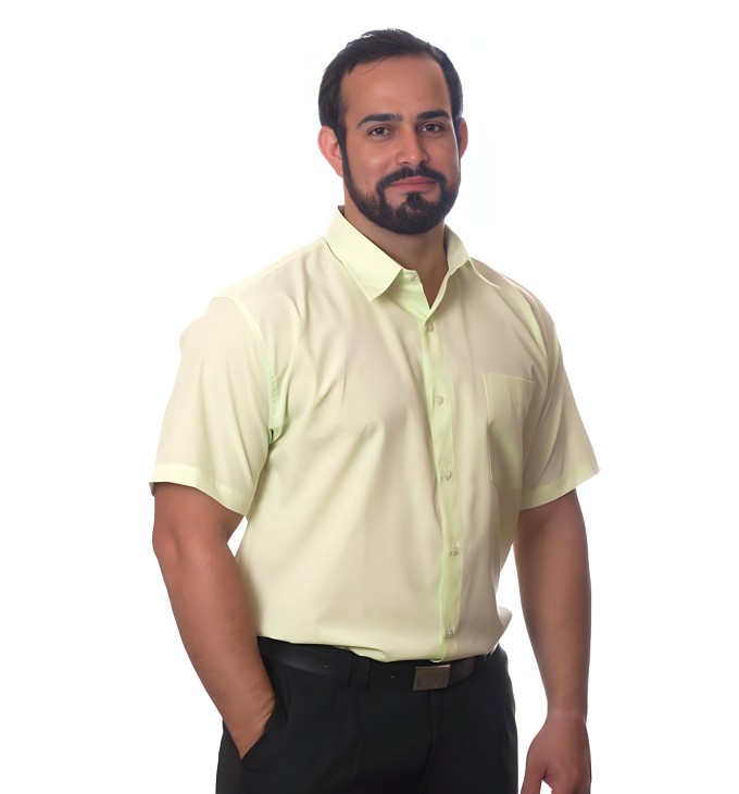 Camisa social verde claro masculina de tricoline manga curta Camisa social verde claro masculina de tricoline manga curta