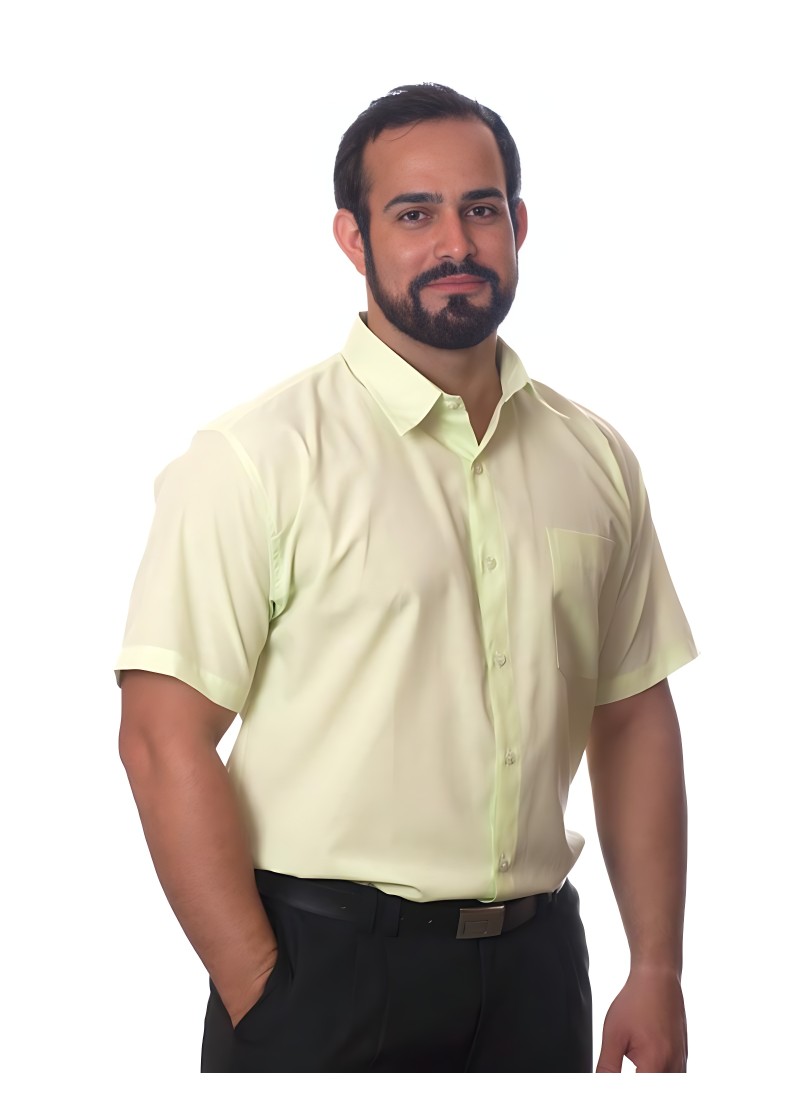 Camisa social verde claro masculina de tricoline manga curta