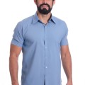 Camisa social azul claro masculina de tricoline manga curta