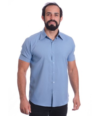 Camisa social azul claro masculina de tricoline manga curta