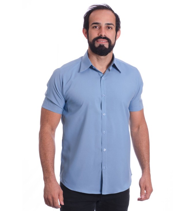 Camisa social azul claro masculina de tricoline manga curta Camisa social azul claro masculina de tricoline manga curta