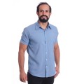 Camisa social azul claro masculina de tricoline manga curta