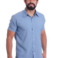 Camisa social azul claro masculina de tricoline manga curta