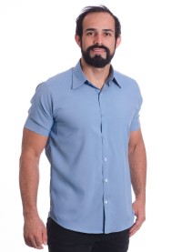 Camisa social azul claro masculina de tricoline manga curta
