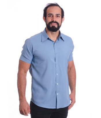 Camisa social azul claro masculina de tricoline manga curta
