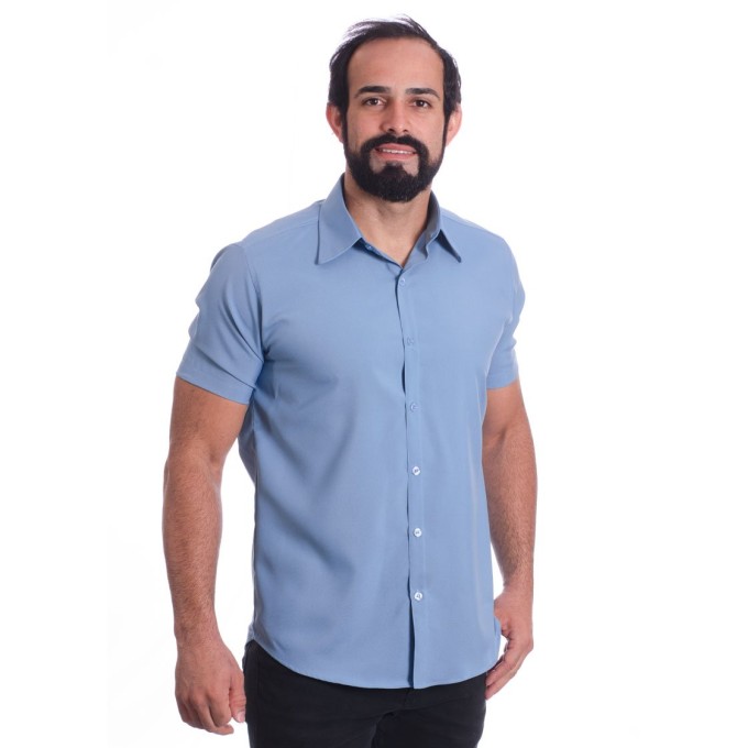 Camisa social azul claro masculina de tricoline manga curta Camisa social azul claro masculina de tricoline manga curta