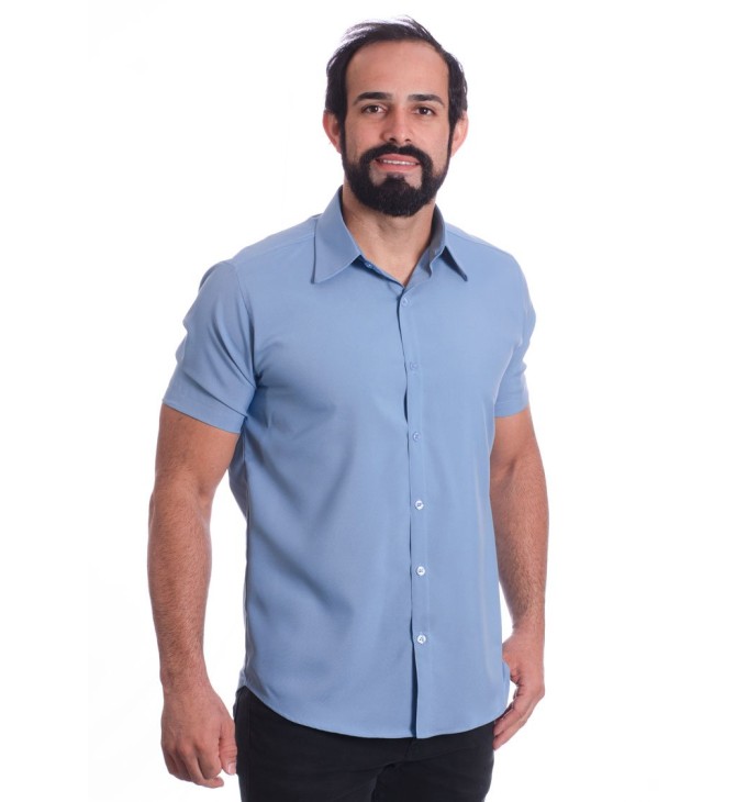 Camisa social azul claro masculina de tricoline manga curta Camisa social azul claro masculina de tricoline manga curta