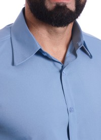 Camisa social azul claro masculina de tricoline manga curta