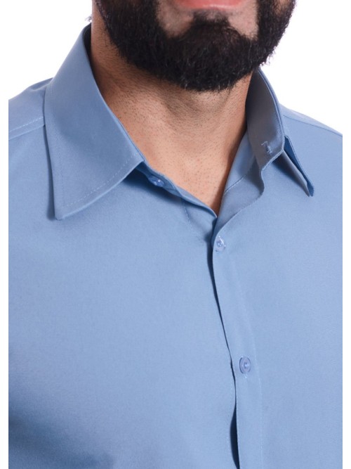 Camisa social azul claro masculina de tricoline manga curta Camisa social azul claro masculina de tricoline manga curta