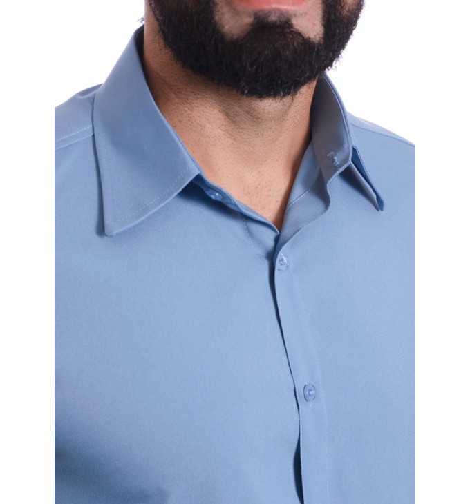 Camisa social azul claro masculina de tricoline manga curta Camisa social azul claro masculina de tricoline manga curta