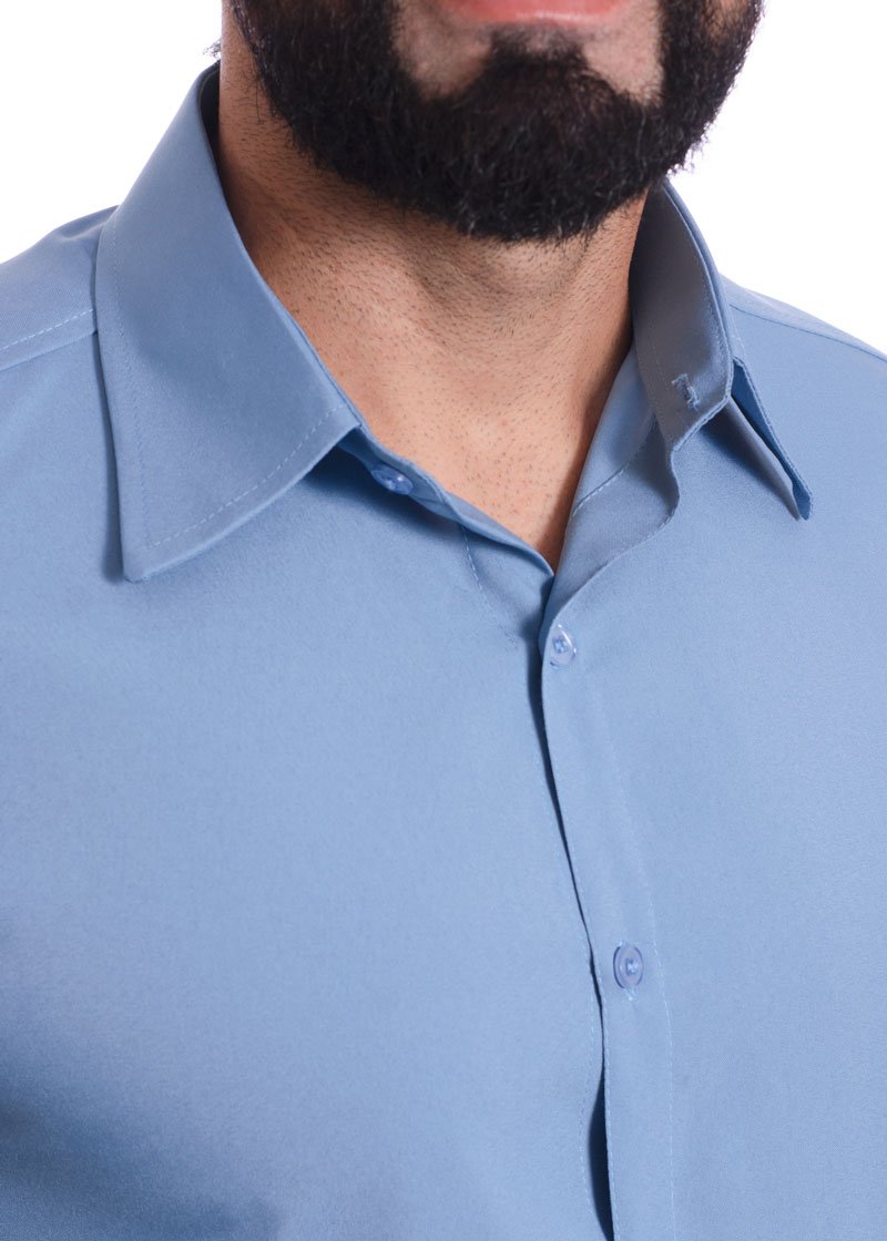Camisa social azul claro masculina de tricoline manga curta