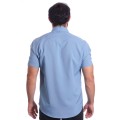 Camisa social azul claro masculina de tricoline manga curta