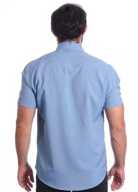 Camisa social azul claro masculina de tricoline manga curta