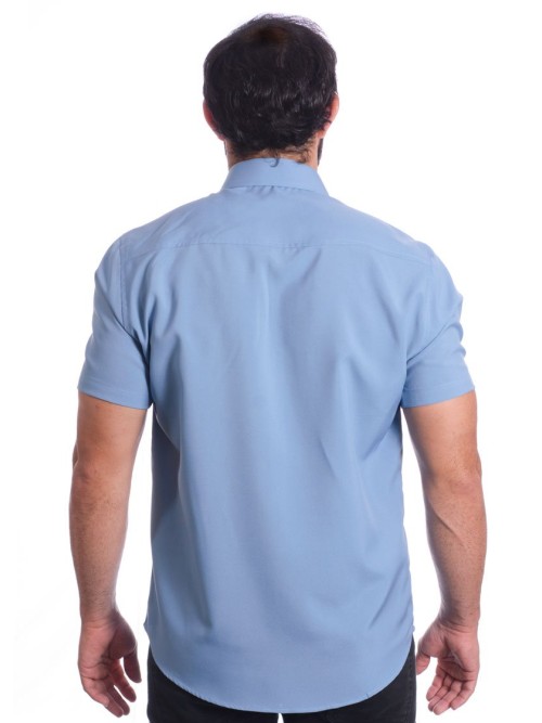 Camisa social azul claro masculina de tricoline manga curta Camisa social azul claro masculina de tricoline manga curta