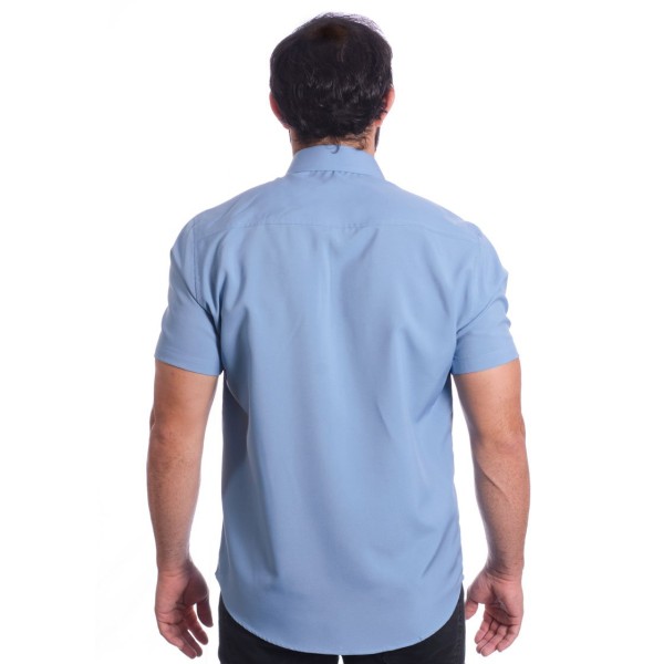 Camisa social azul claro masculina de tricoline manga curta