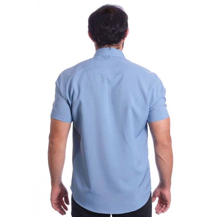 Camisa social azul claro masculina de tricoline manga curta