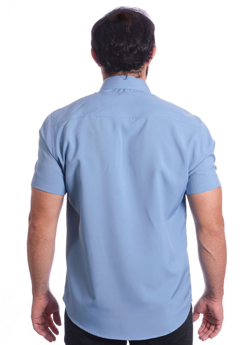 Camisa social azul claro masculina de tricoline manga curta