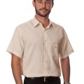 Camisa social bege de tricoline manga curta