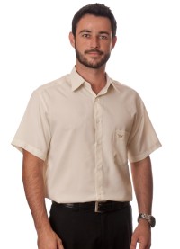 Camisa social bege de tricoline manga curta