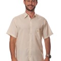 Camisa social bege de tricoline manga curta