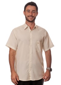 Camisa social bege de tricoline manga curta