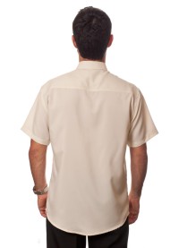 Camisa social bege de tricoline manga curta