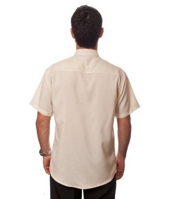 Camisa social bege de tricoline manga curta