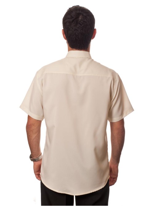Camisa social bege de tricoline manga curta