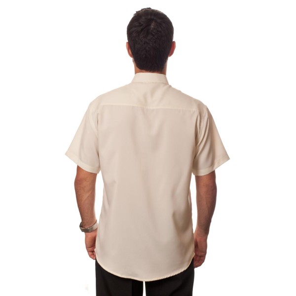 Camisa social bege de tricoline manga curta