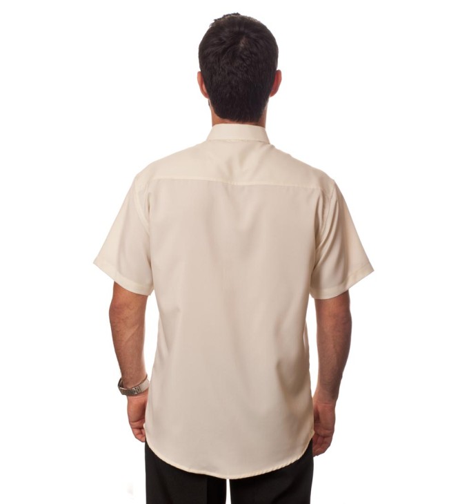Camisa social bege de tricoline manga curta