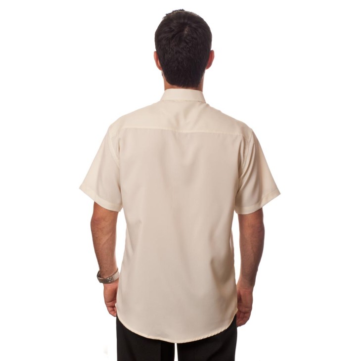 Camisa social bege de tricoline manga curta