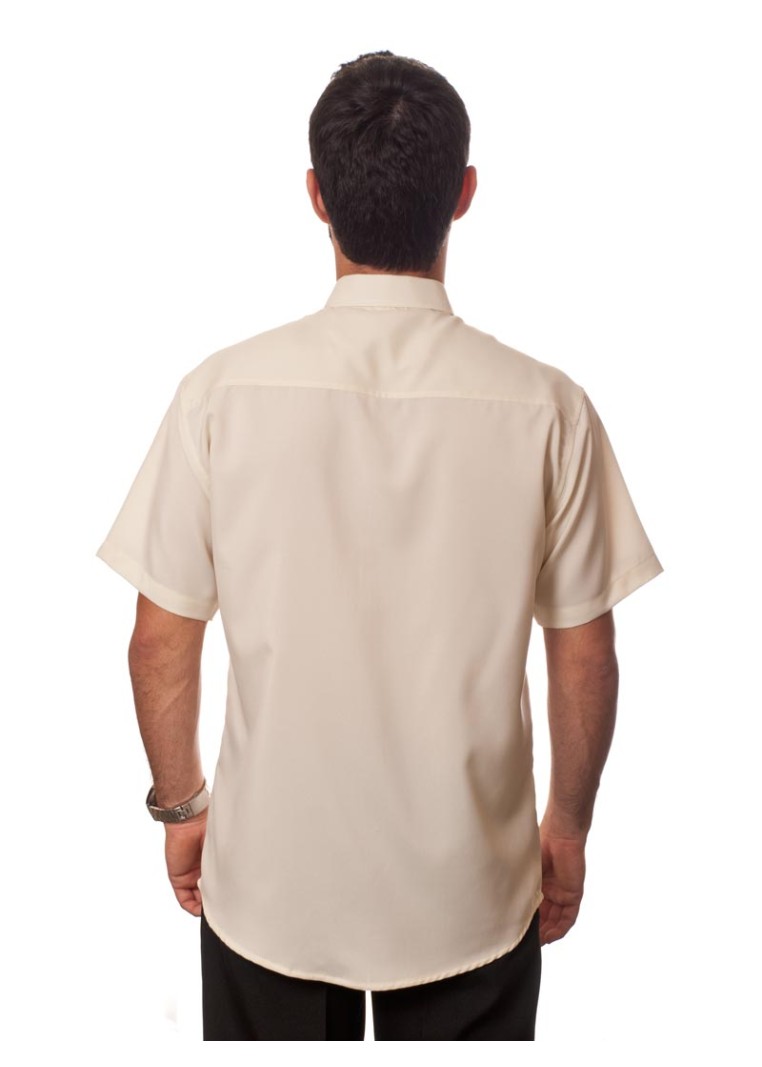Camisa social bege de tricoline manga curta