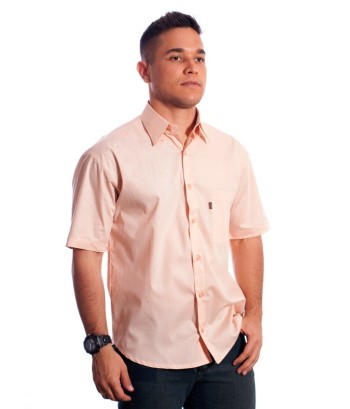 Camisa social salmão masculina de tricoline manga curta
