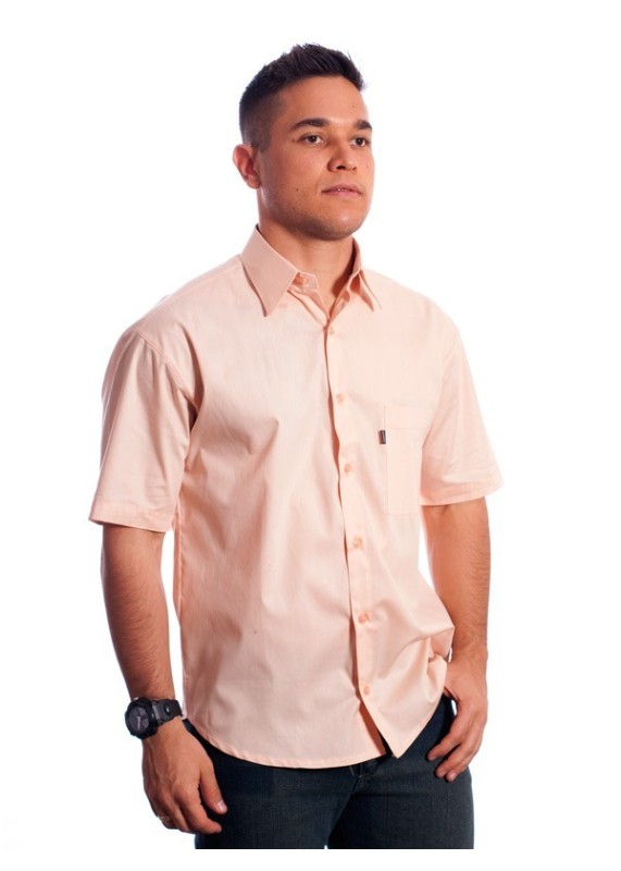 Camisa social salmão masculina de tricoline manga curta