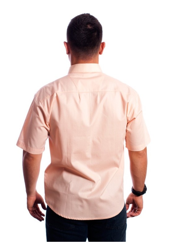 Camisa social salmão masculina de tricoline manga curta
