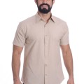 Camisa social cáqui masculina de tricoline manga curta