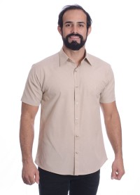 Camisa social cáqui masculina de tricoline manga curta