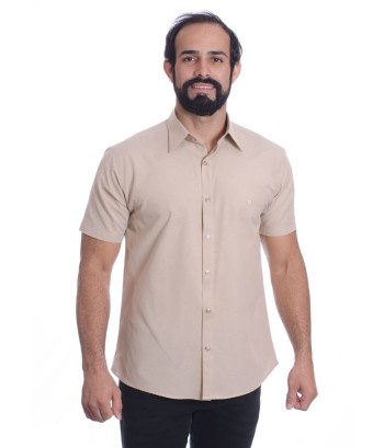 Camisa social cáqui masculina de tricoline manga curta